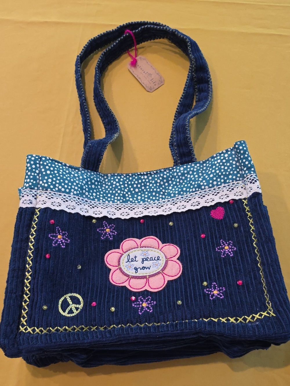 Vintage Y2K Natural Life Corduroy Denim Tote Bag NWT